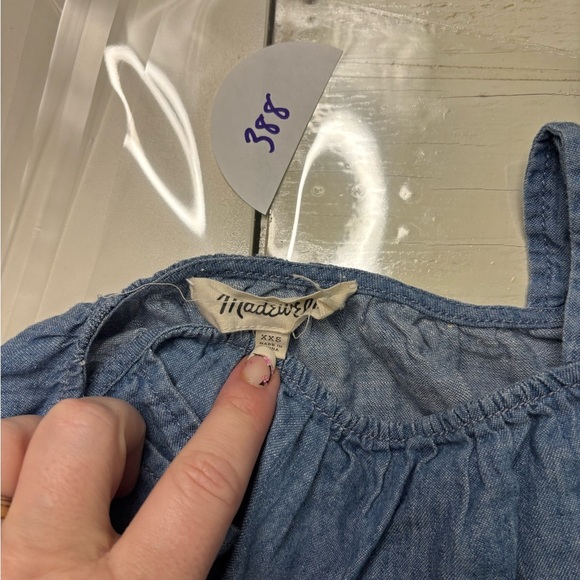 Madewell Size XXS Blue Indigo Cold Shoulder Top Tie Sleeves Linen Cotton Blend - Picture 7 of 8